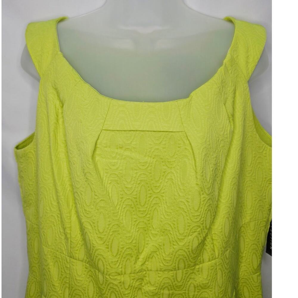K Studio Collection Lime Green Retro Jacquard Pleated Shift Dress Office Preppy - Picture 3 of 15